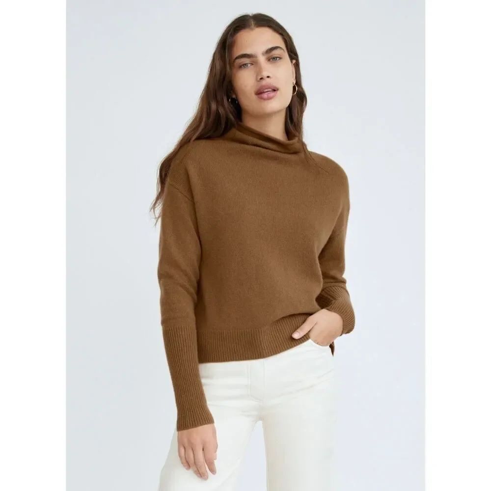 Wilfred Cyprie Sweater 100% Cashmere XS Brown Soft Knit Mock Neck Minimal Chic